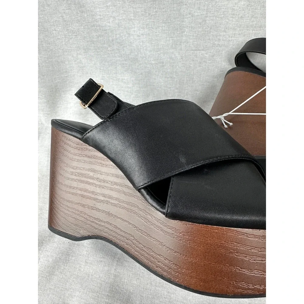 Universal Thread Naomi Black Platform Wedge Sandals Memory‎ Foam 8.5 096047262